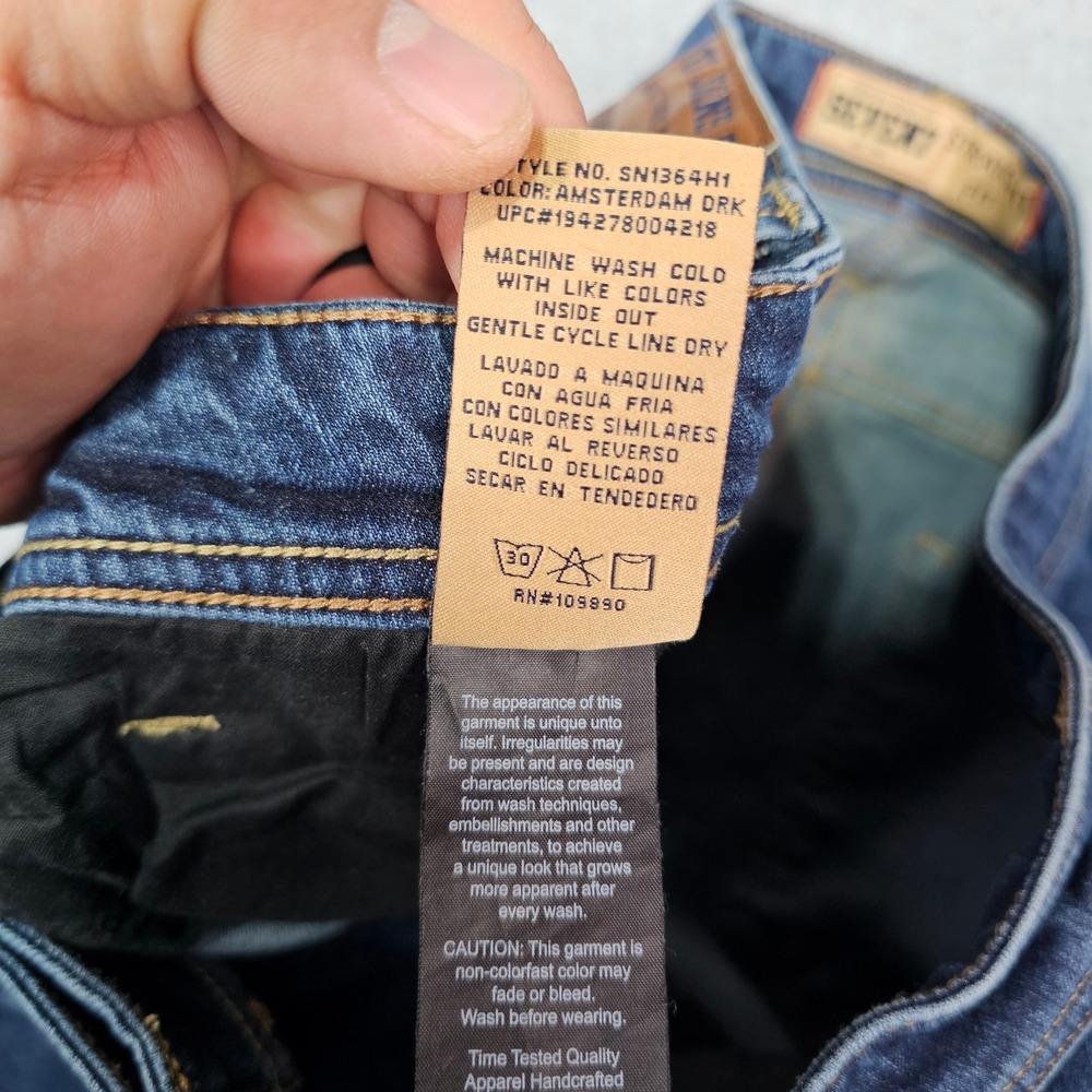 Seven7 Jeans Mens 36x32 Blue Straight Fit Stretch Denim Whiskered Dark Wash - Picture 7 of 11